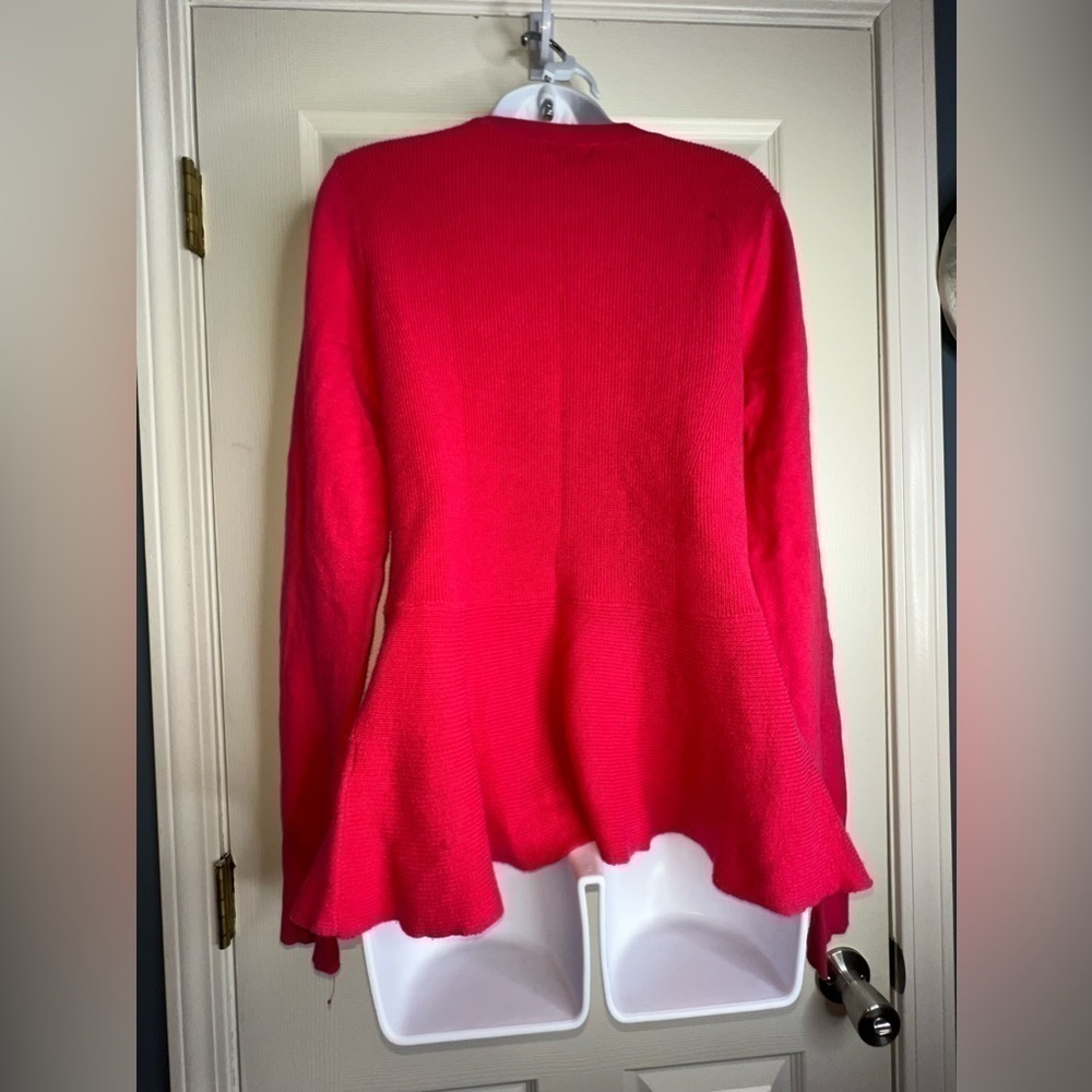 Halogen Women’s Medium Hot Pink Peplum Sweater Top Rib Knit M Cotton Crewneck - Picture 5 of 13
